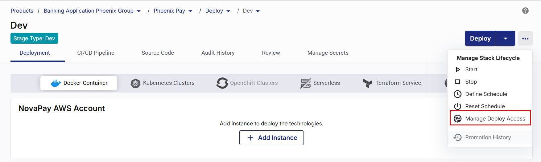 Manage Deploy Access from Deploy screen